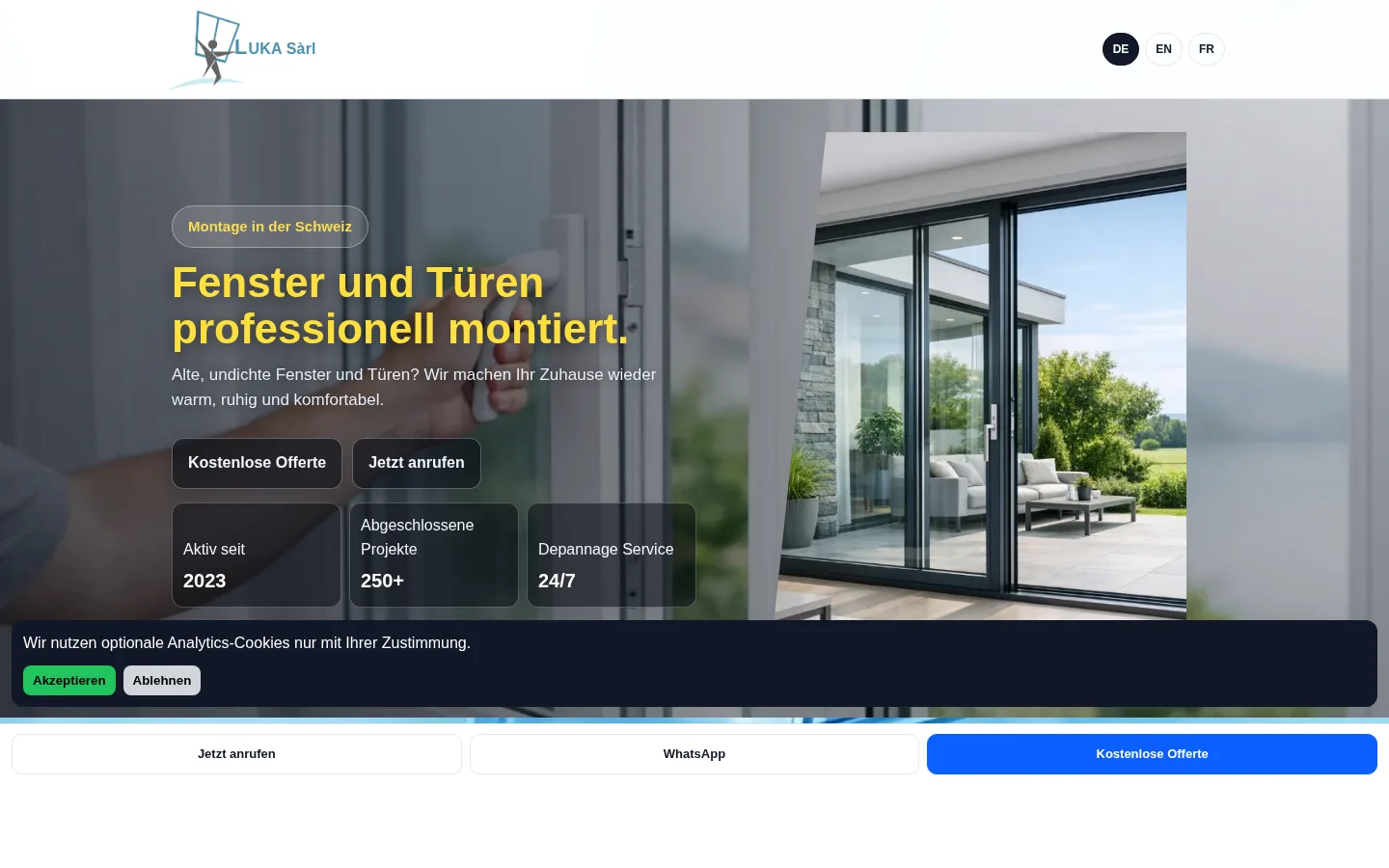 Screenshot of the luka-sarl.ch homepage (German)